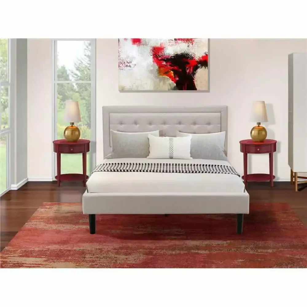 3 Piece Fannin Wooden Furniture Set in Mist Beige Black and Burgundy