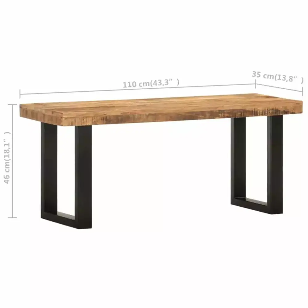 vidaXL Bench 43.3 Solid Rough Mango Wood and Steel