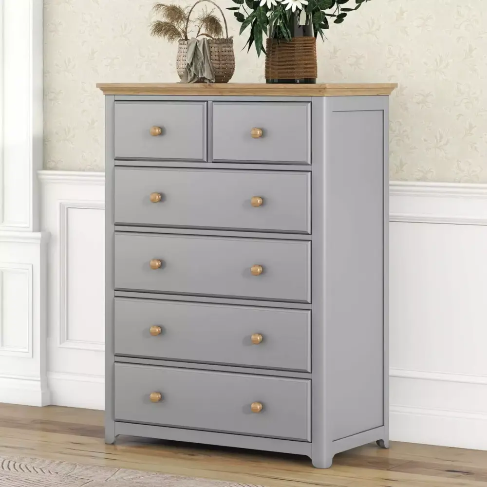 Modern Gray 6-Drawer Rustic Wooden Chest Storage Cabinet for Bedroom and Home