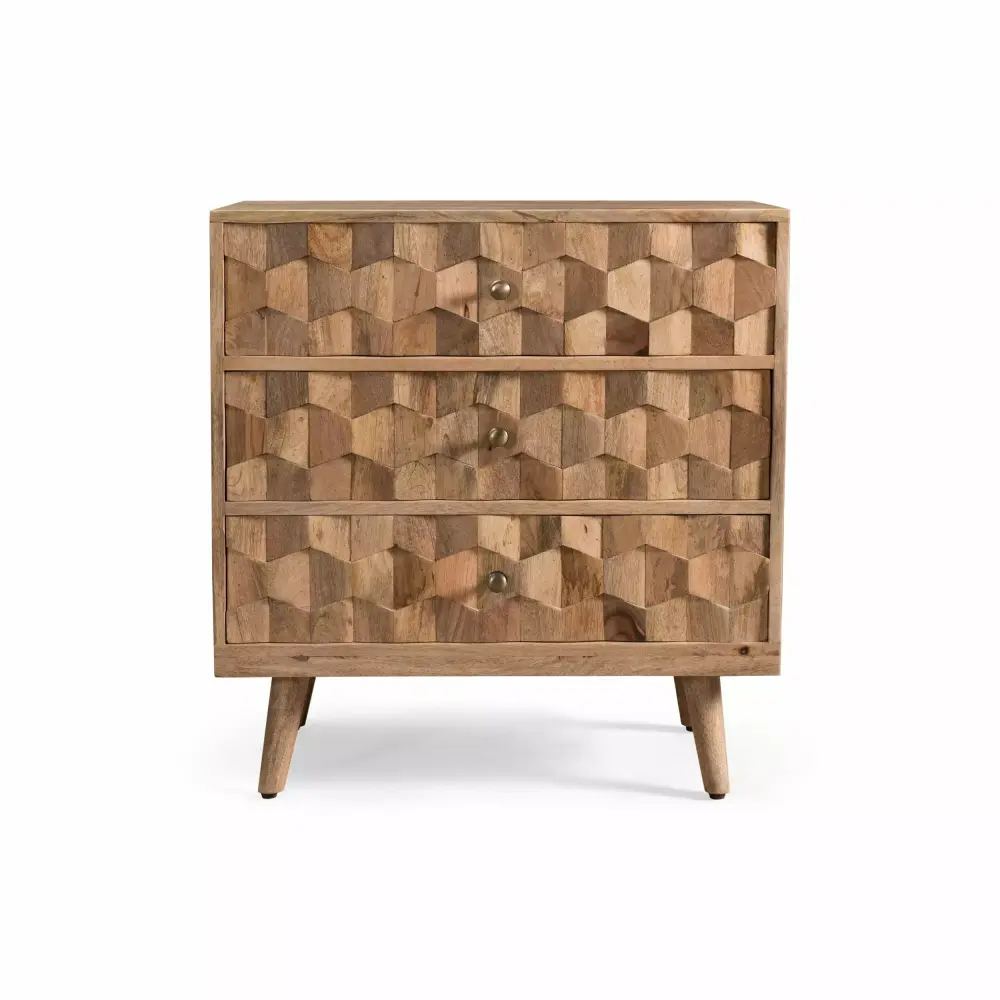 GDF Studio Gredinger Boho Handmade Mango Wood 3 Drawer Chest Natural