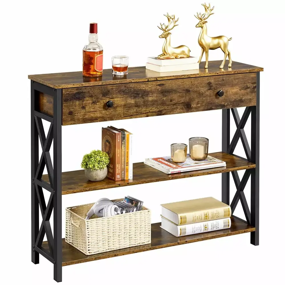 Smile Mart Wooden Entryway Console Table with Storage Drawer Rustic Brown Living Room Furniture