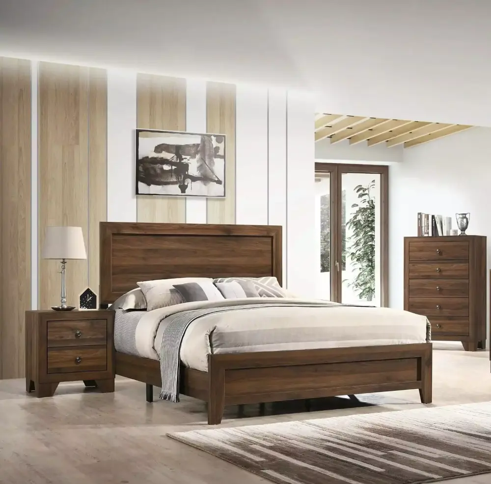 Contemporary Full Size 3Pc Bedroom Set with Cherry Brown Finish