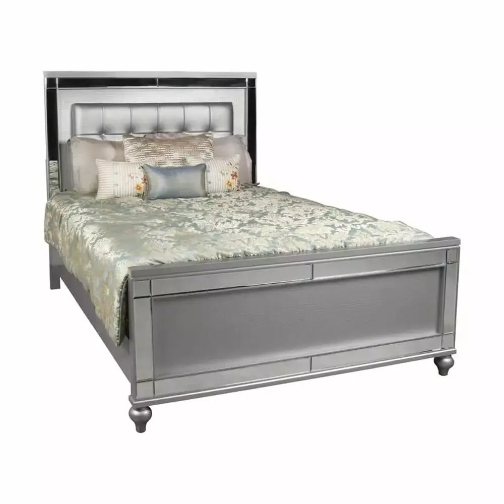 New Timeless Valentine 4PC Wood Cal King Bedroom Set with Nightstand in Silver
