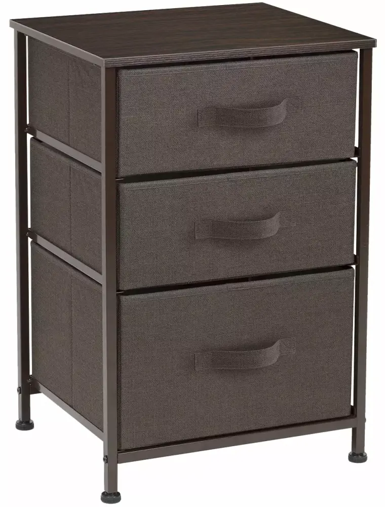 3 Drawer Nightstand Brown Wooden Bedside Table with Storage