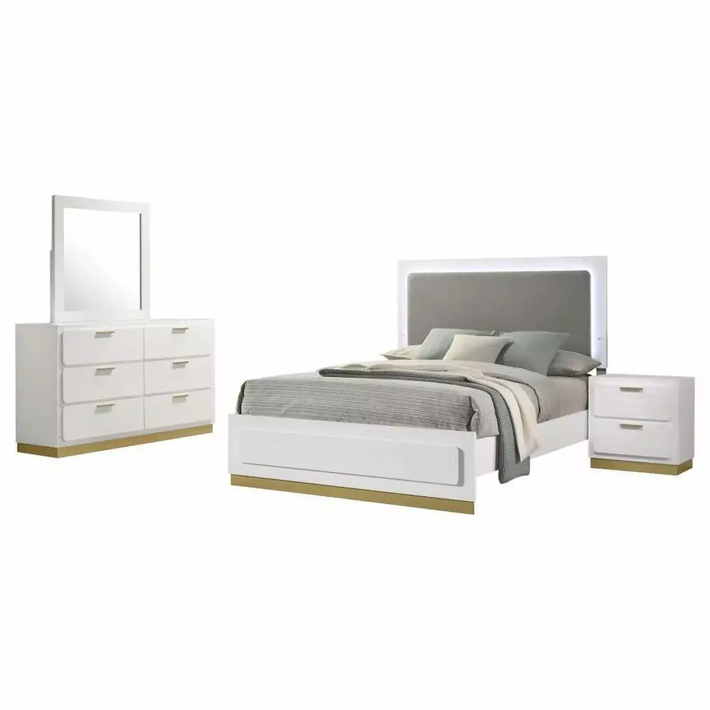 Coaster Caraway 4-Piece Wood Queen Bedroom Set in White and Gray