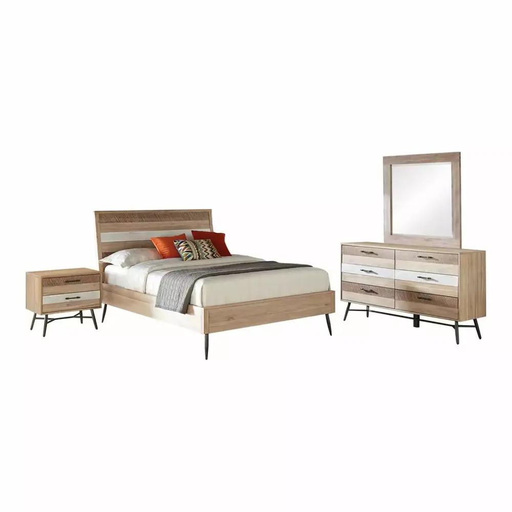 Pemberly Row 4-Piece Queen Wood Bedroom Set in Rough Sawn Multi and Brown