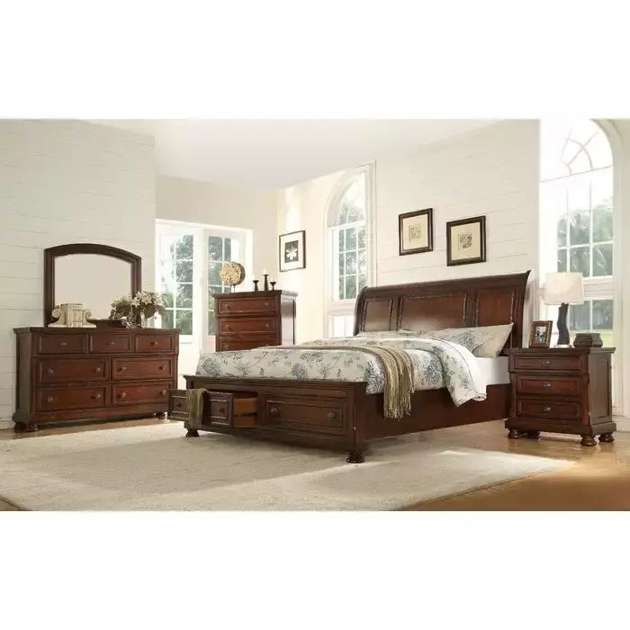 Sportaza Queen 4 Piece Bedroom Set in Dark Walnut Wood