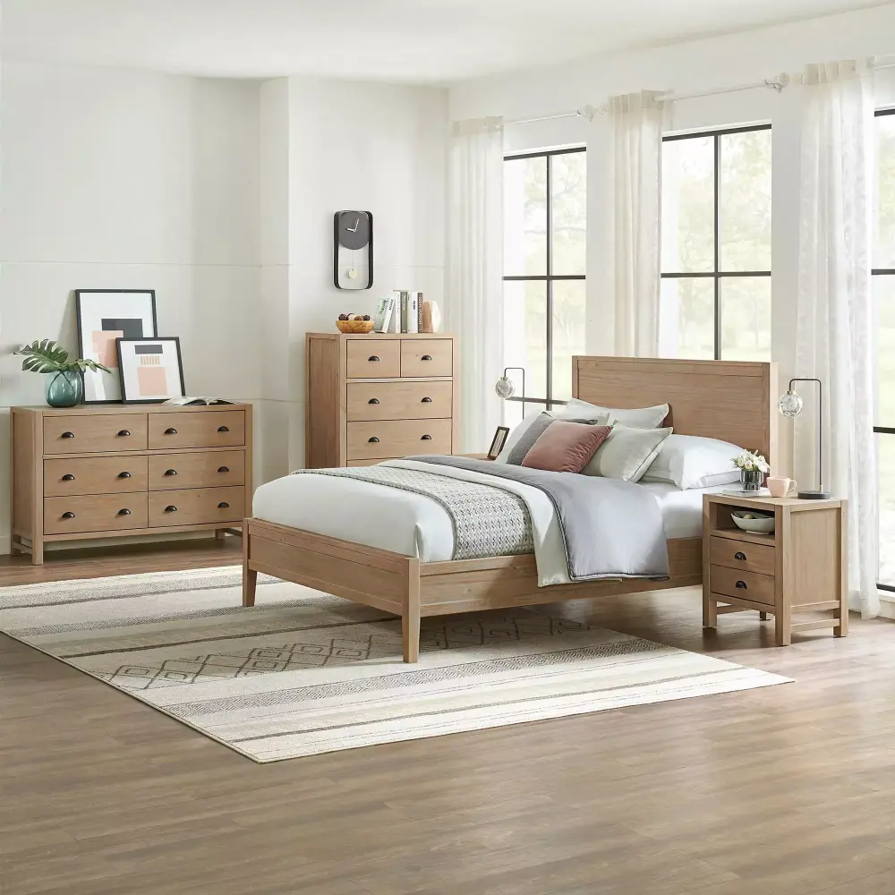 Alaterre Furniture Arden 5-Piece Wood Bedroom Set with Queen Bed 2 Nightstands 5-Drawer Chest 6-Drawer Dresser