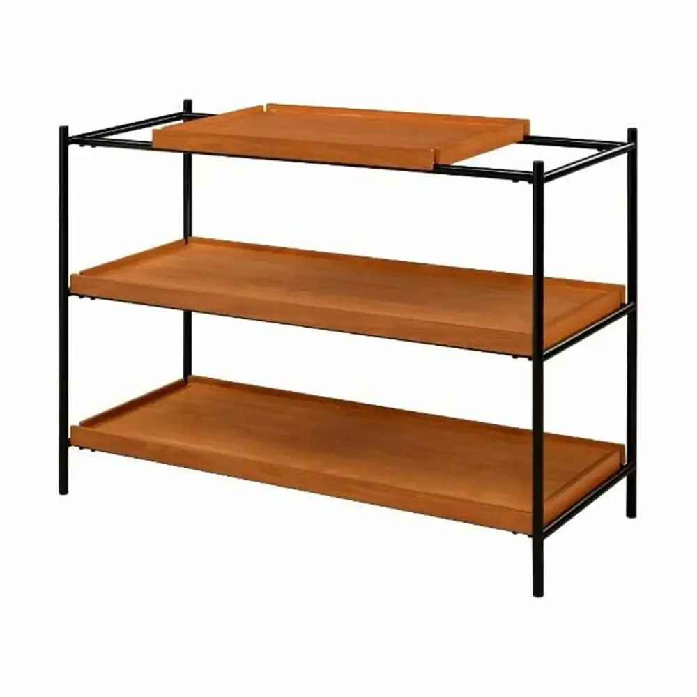 ACME Oaken Rectangular Wooden Sofa Table with 2 Shelves in Honey Oak and Black