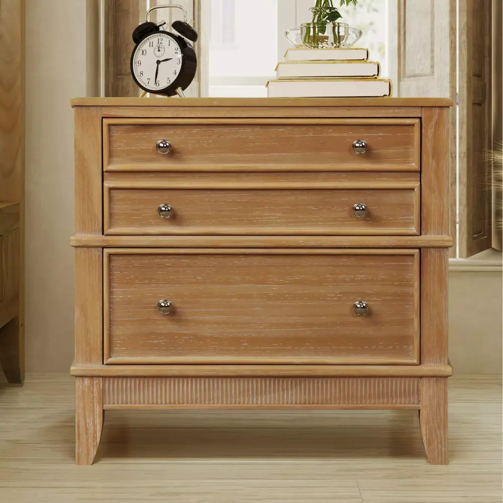 Hazel 3-Drawer Side Table Natural Solid Wood Nightstand for Living Room Hallway Entryway