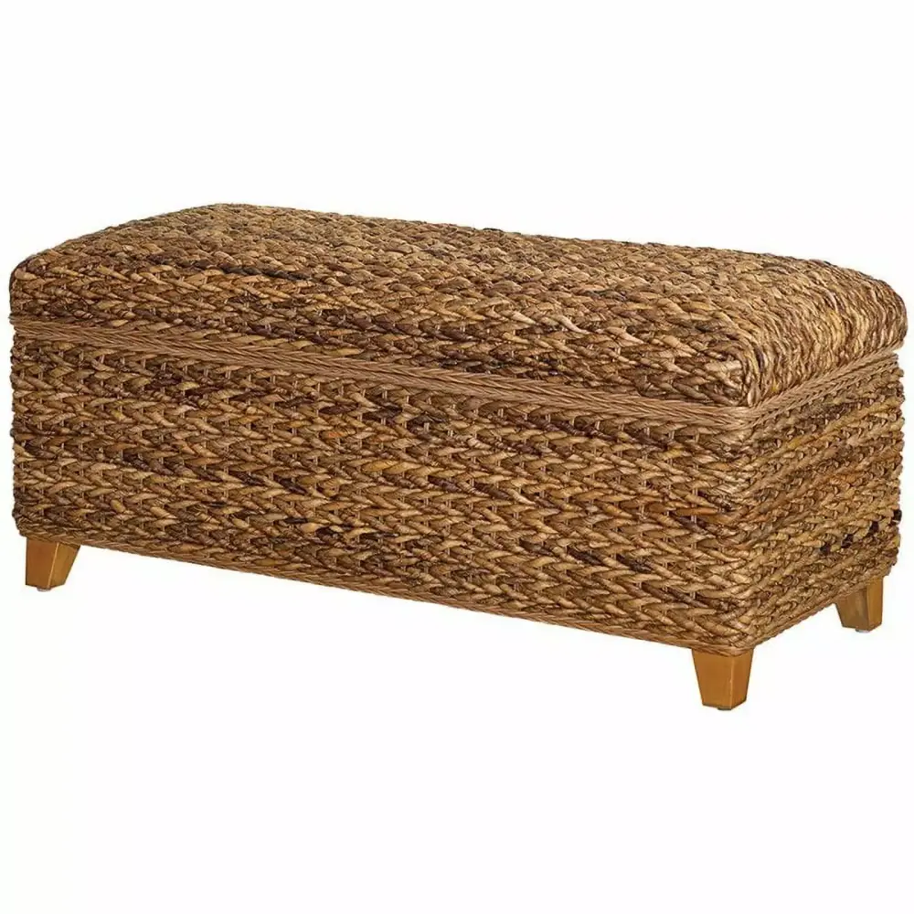 Kingfisher Lane Woven Banana Leaf Bedroom Bench in Amber and Honey - Boho Chic Bench