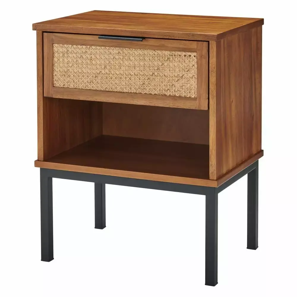 New Pacific Direct Caine 20 Rattan Woven Nightstand in Brown/Black - Boho Bedside Table