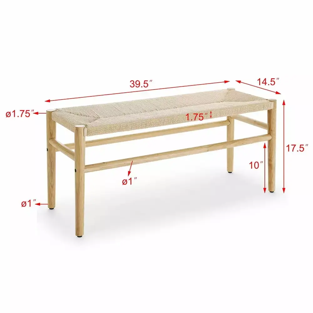 CJC Long Bench with Woven Rope Top and Solid Wood Frame for Bedroom or Entryway