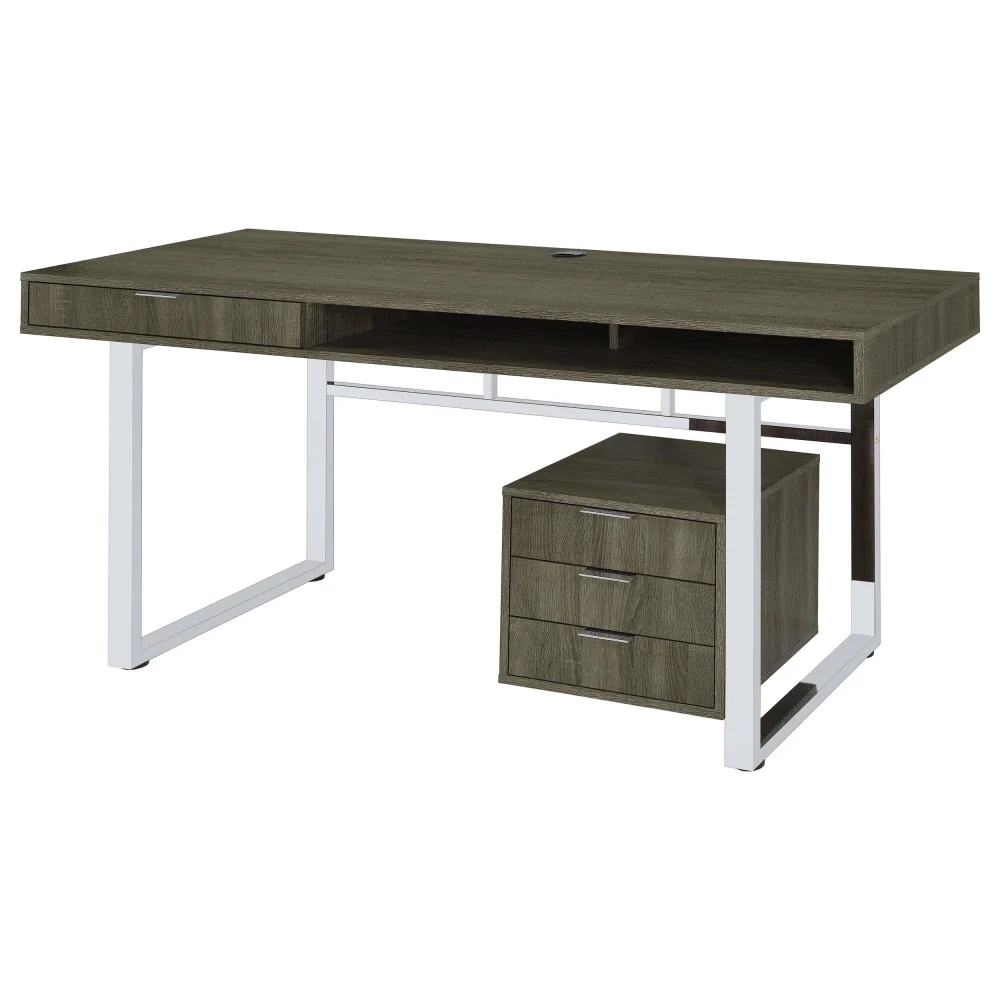 Whitman 4-Drawer Writing Desk in Weathered Grey - Modern Home Office Furniture