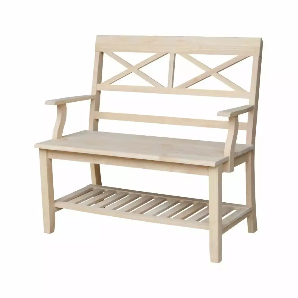 Double X-Back Bench With Arms and Shelf for Living Room