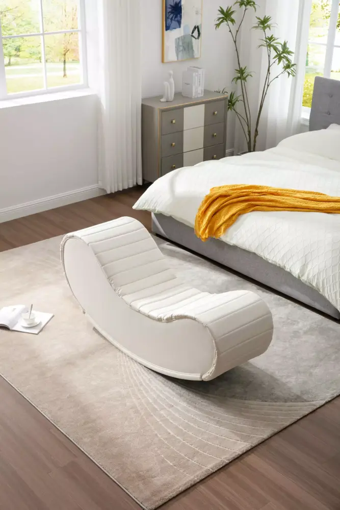 Relaxing Yoga Chaise Lounge Modern Faux Leather Ergonomic Design White Black Living Room Bedroom Furniture