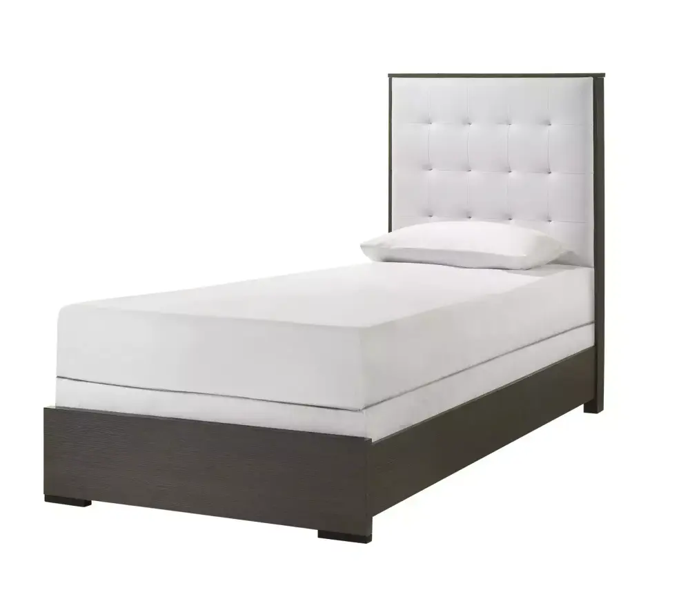 Contemporary Twin Youth Size Brown Finish Gray Upholstery Bedroom Furniture Set