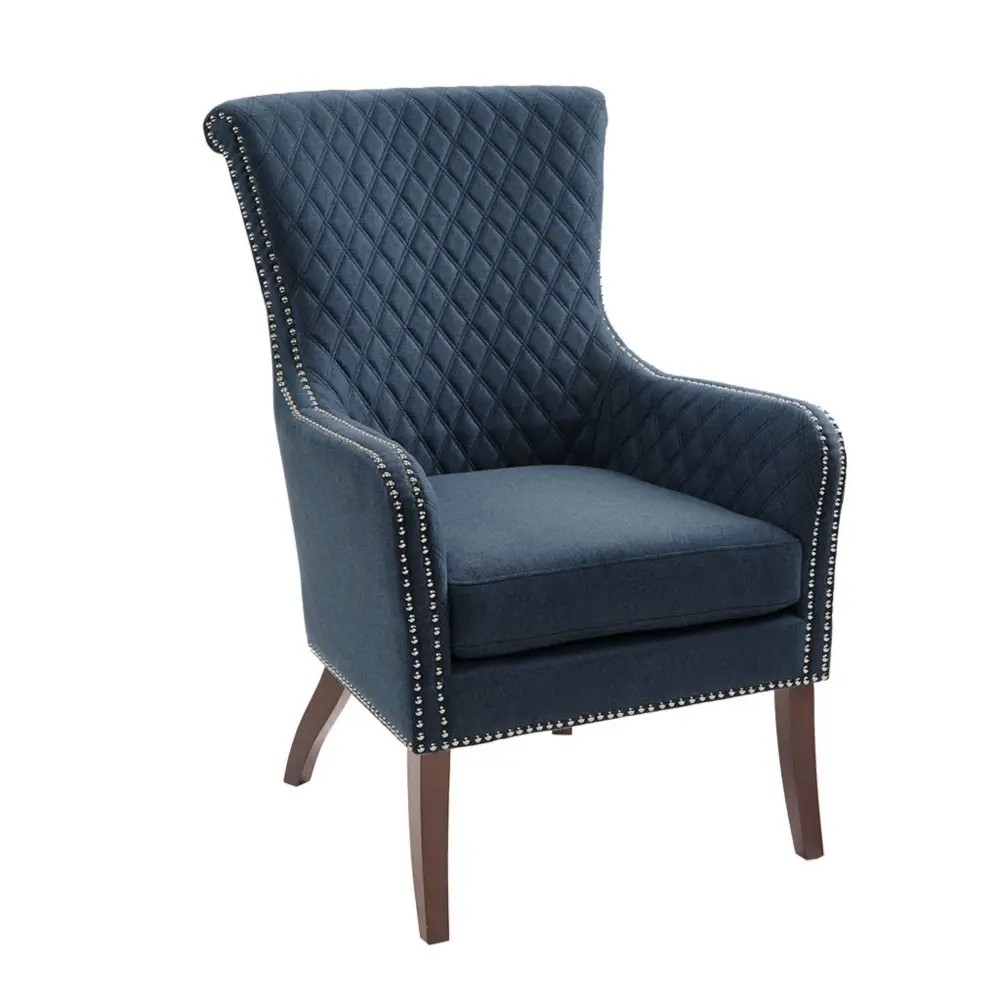 Accent Chair Quilted Back And Silver Studs - Dark Azure