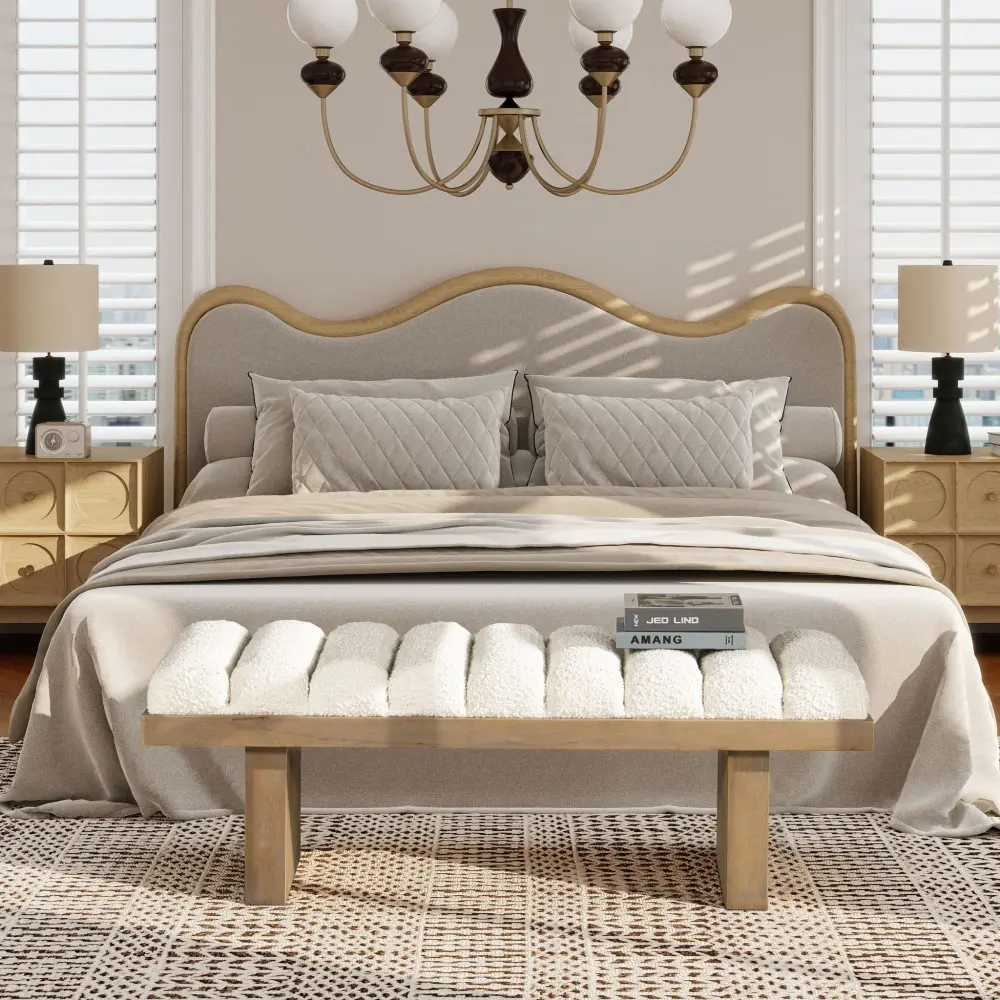 Bella - Upholstered Modern Accent Bench - Ivory Alabaster
