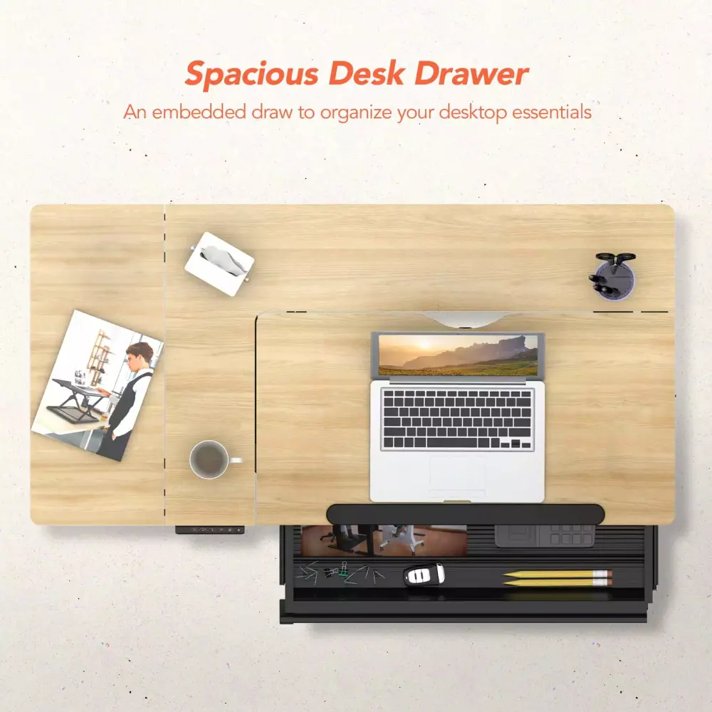 FlexiSpot Expandable Height Adjustable Multi Function Drawing Table Maple Black