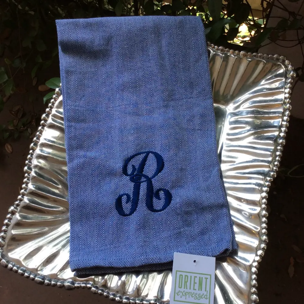 Jacquard Tablecloth EMBROIDERED INITIAL HERRINGBONE KITCHEN TOWEL