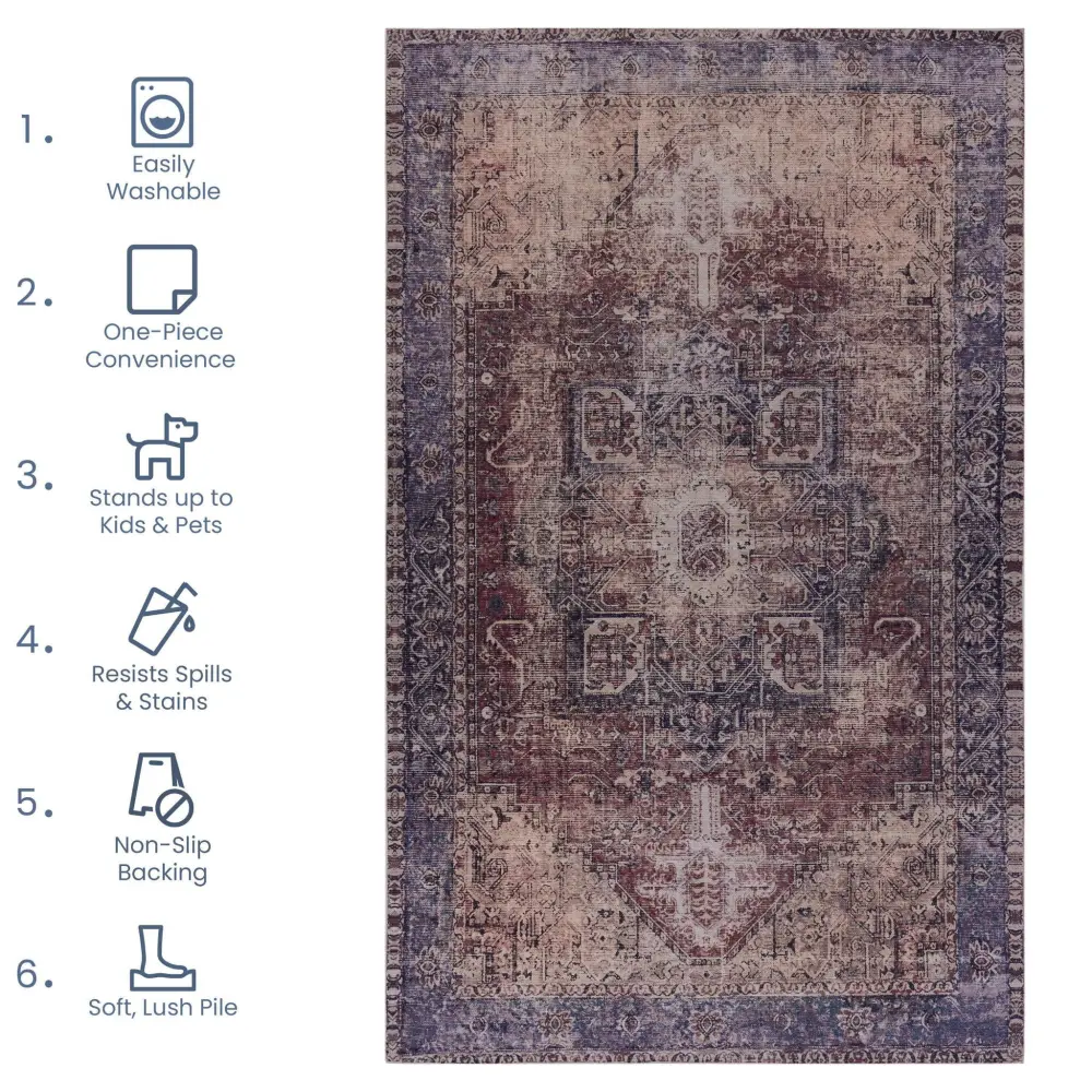 Low Profile Maval - 3' X 5' Washable Area Rug - Maroon