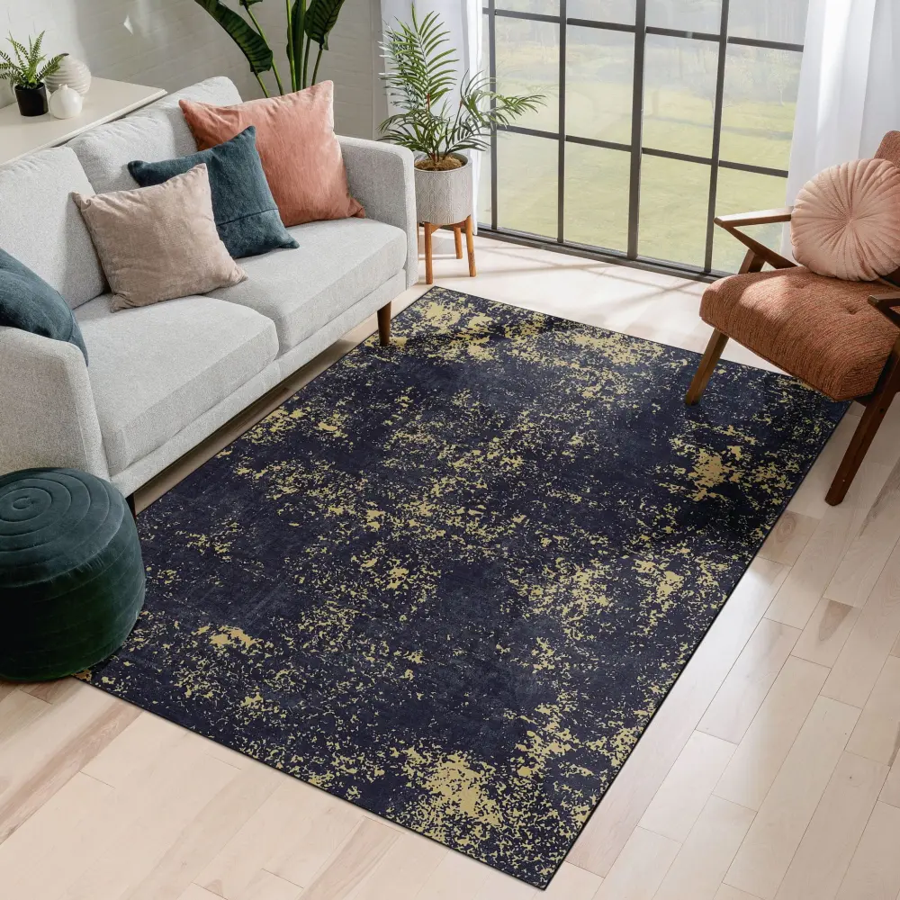 Maval - 8' X 10' Washable Area Rug - Onyx / Gold | Washable | Non-Slip