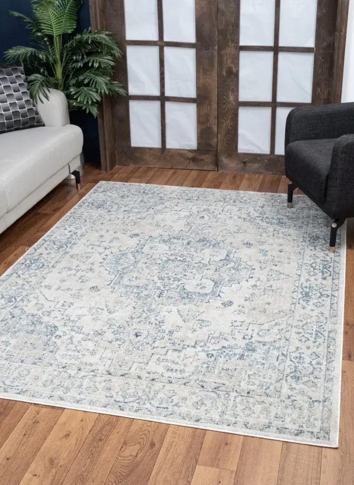 Noble - 5'3" X 7'3" Area Rug - Ivory, Easy-care fabric