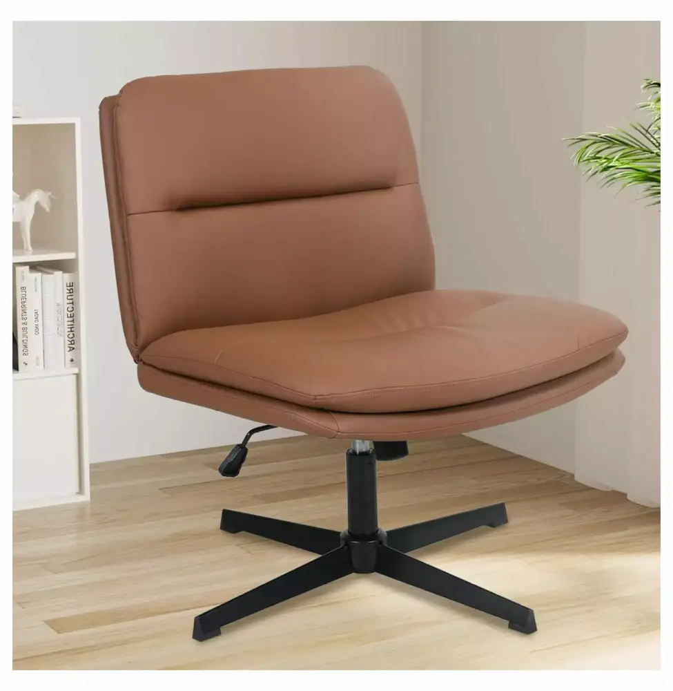 Killeryuki Criss Cross Office Chair Armless Cross Legged Desk Chair No Wheels Brown