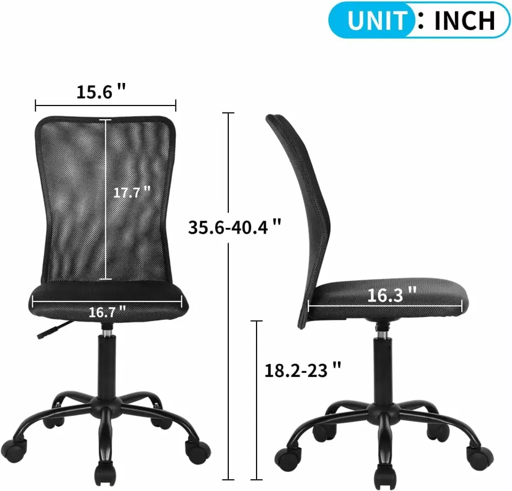 Armless Ergonomic Mesh Office Chair Adjustable Height Rolling Swivel Task Chair Lumbar Support Black ZJ