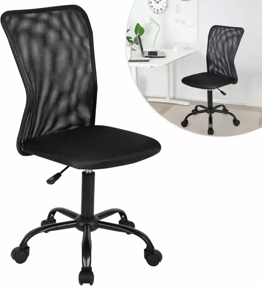 Armless Ergonomic Mesh Office Chair Adjustable Height Rolling Swivel Task Chair Lumbar Support Black ZKQ