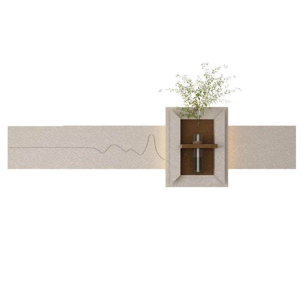 3D LED Sandstone Wall Decor Simulated Plants, Glass Vase & Remote Control - Airy Coffee