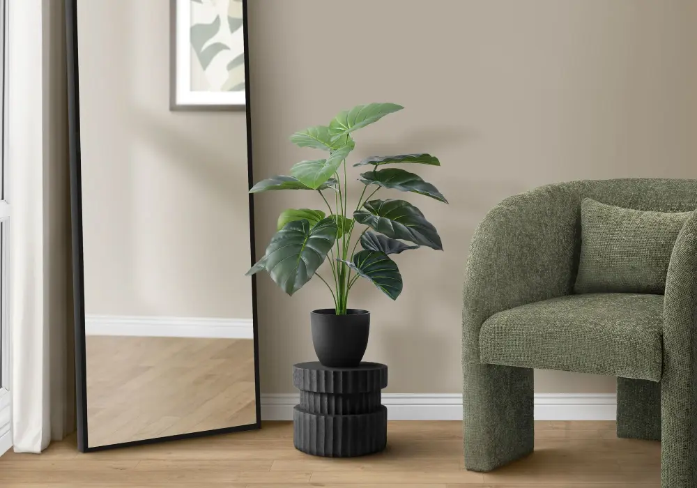 24" Elevated, Artificial Plant, Alocasia, Indoor, Faux, Fake, Table, Greenery, Potted, Real Touch, Decorative - Green / Black