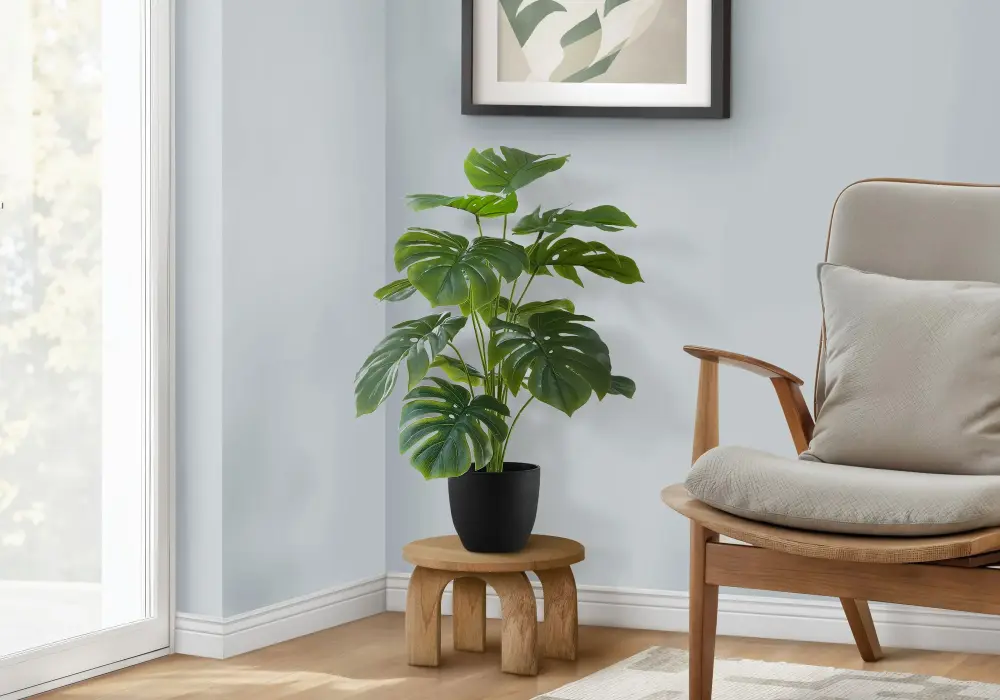 24" Tall, Artificial Plant, Monstera, Indoor, Faux, Fake, Table, Greenery, Potted, Real Touch, Decorative - Green / Ebony