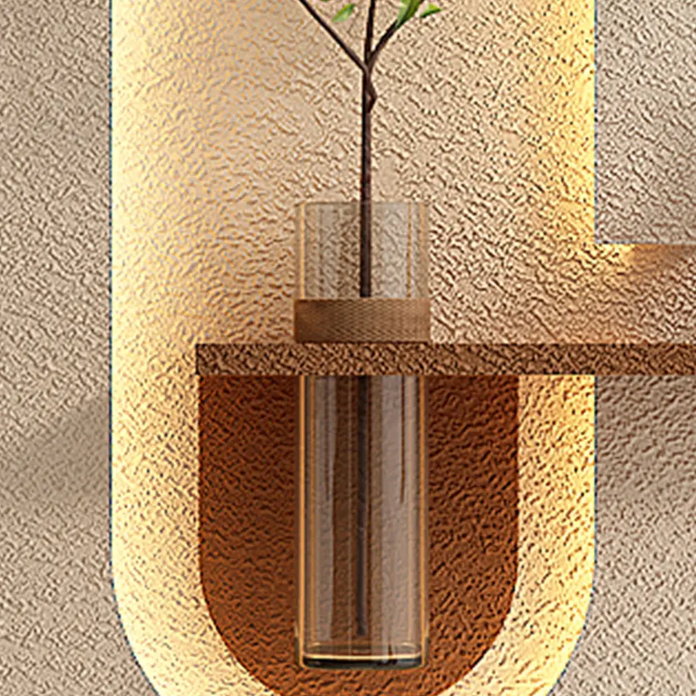 Adjustable 3 Color LED Sandstone Wall Decor Simulated Plants, Glass Vase & Rabbit Statue - Portable Coffee