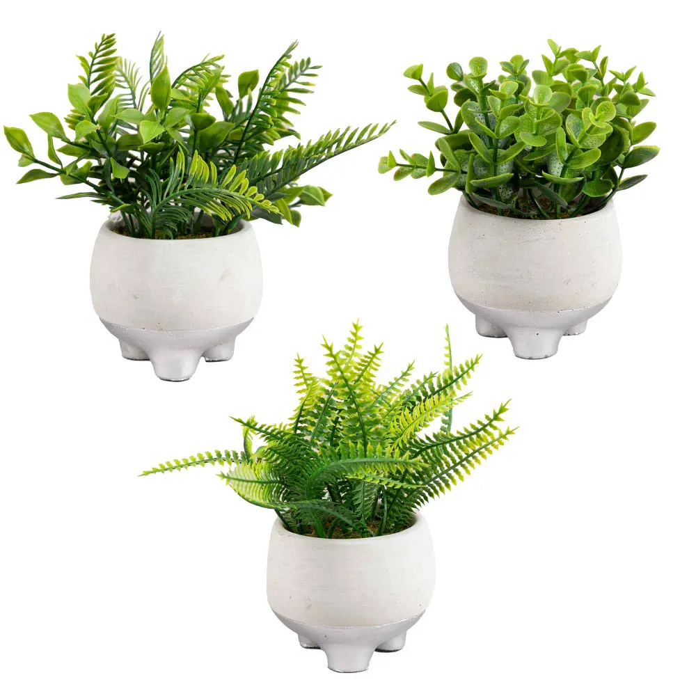 Artificial Green Plant Stoneware Pot on Legs, 7.5'' (Choice between 3 Varieties)