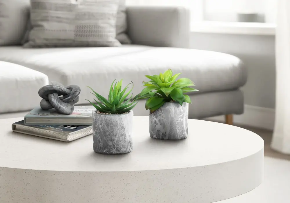 6" Elevated, Artificial Plant, Succulent, Indoor, Faux, Fake, Table, Greenery, Potted, Decorative (Set 2) - Green / Gray