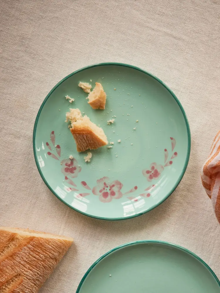 Ceramic Cake Plate Hand Painted Flower Vine