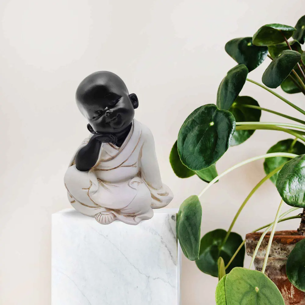 Deeply Resting Little Monk Statuette, 5'' x 3-1/2'' x 5-1/2''