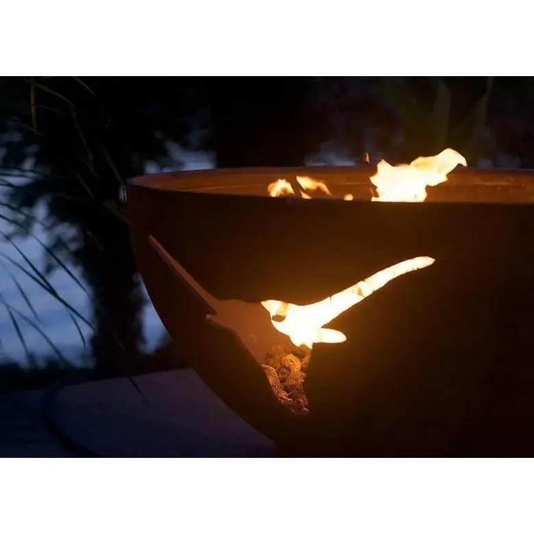 Fire Pit Art - Long Horn 36" Graphite Steel Fire Pit