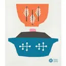 Large Scale Swedish Dishcloth - RETRO BOWLS Cobalt + Coral on Natural