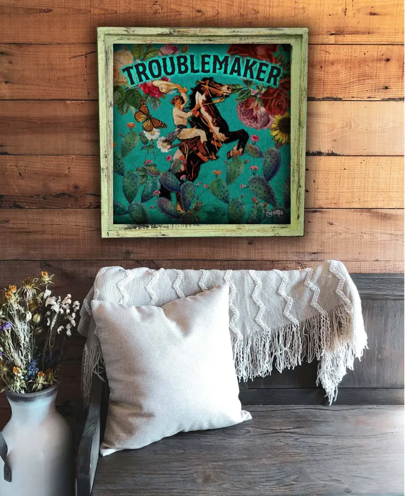 Troublemaker Cowgirl Cyan - Square Framed Artwork