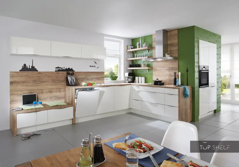 nobilia corner kitchen Focus 470 lacquer ivory ultra-high gloss 370 x 290 + 120 cm configurable -