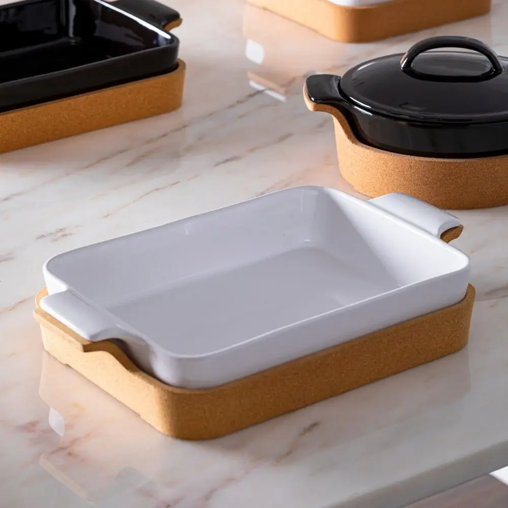 Ceramic Coated Ensemble Rectangular Baker Cork Tray