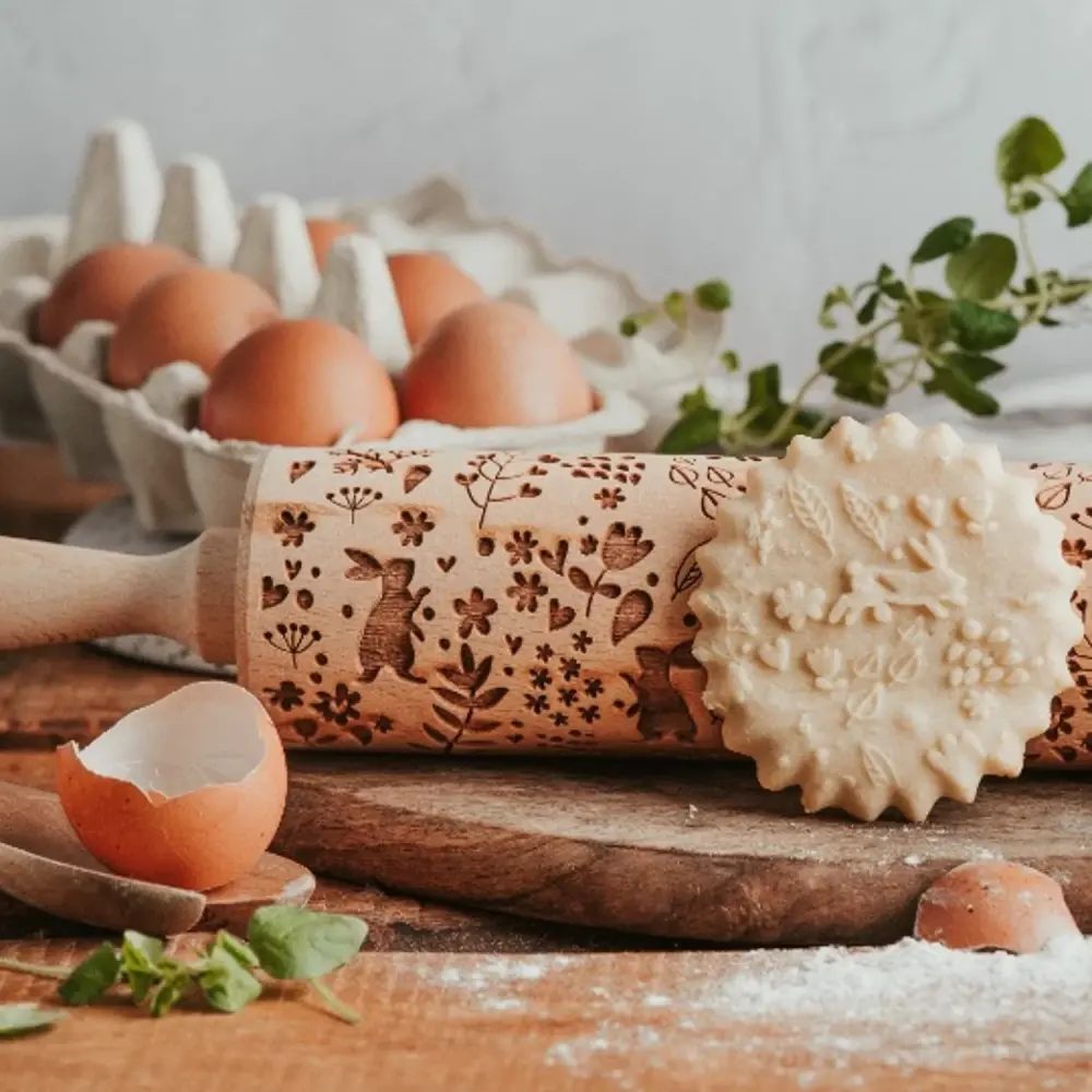 Goody Woody etched rolling pin cake roller, 46 cm, beech wood, bunny design