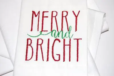 EMBROIDERED CHRISTMAS COCKTAIL NAPKINS MERRY and GLOWING