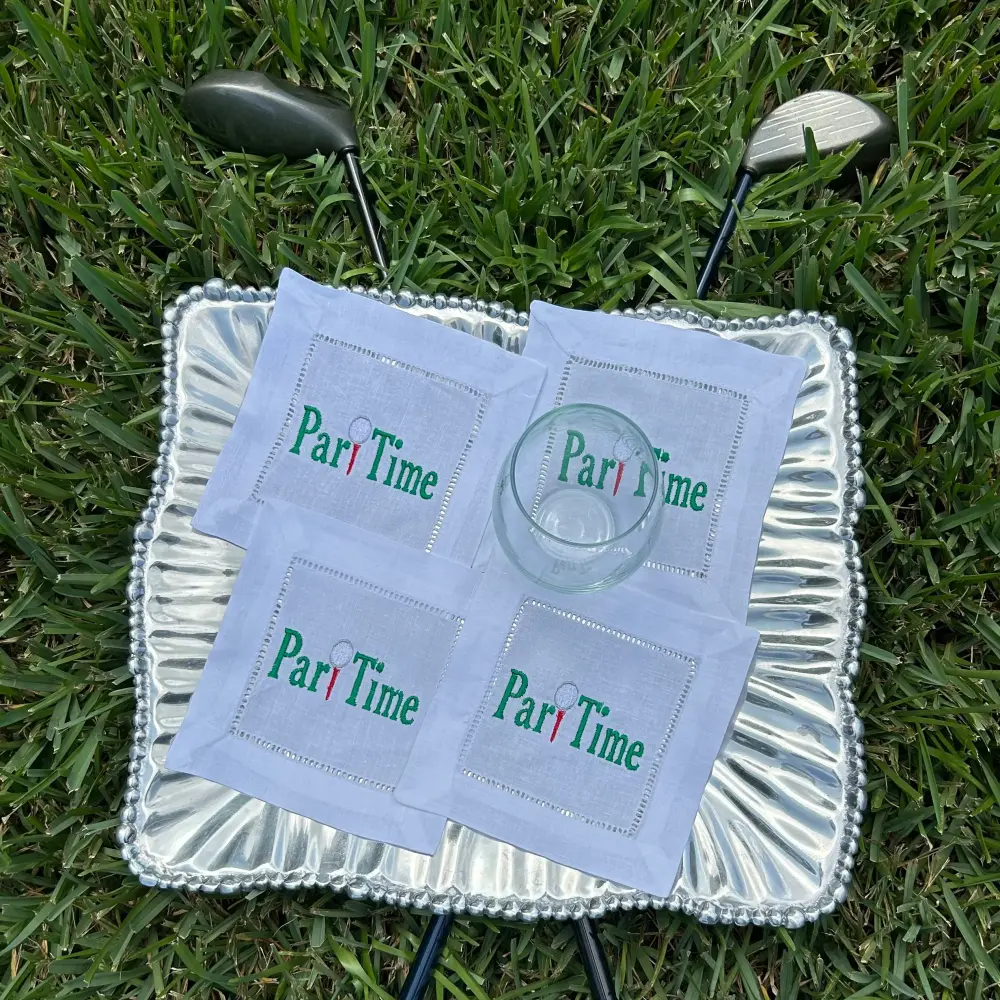 EMBROIDERED GOLF COCKTAIL NAPKINS S/4