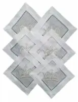 EMBROIDERED STERLING CROWN COCKTAIL NAPKINS S/4