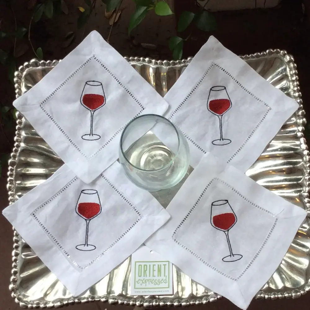 MONOGRAM WINE GLASS COCKTAIL NAPKINS S/4