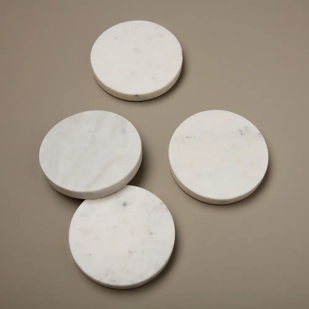 White Marble Round Coasters, Set 4